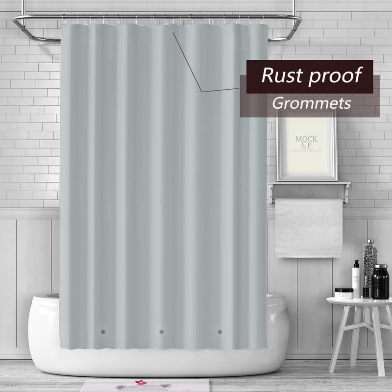 TIKABC Grey Shower Curtain Liner, 4G PEVA Shower Liner, Plastic Waterproof Shower Curtains, 72x72 inch with Grommet Holes 3 Magnetic Weights - Image 3